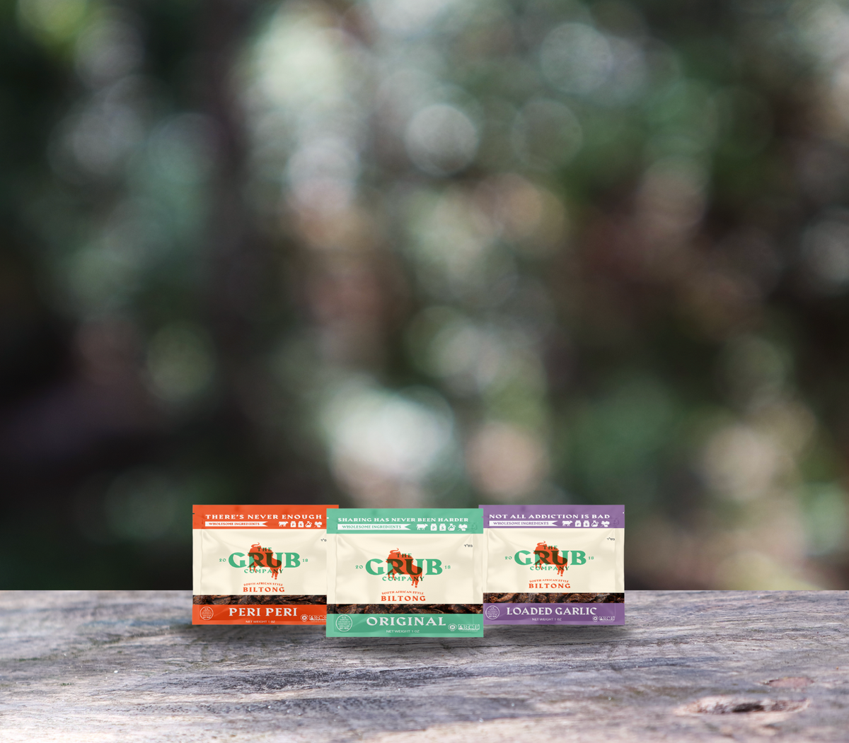 Biltong minis pouch on a dark board