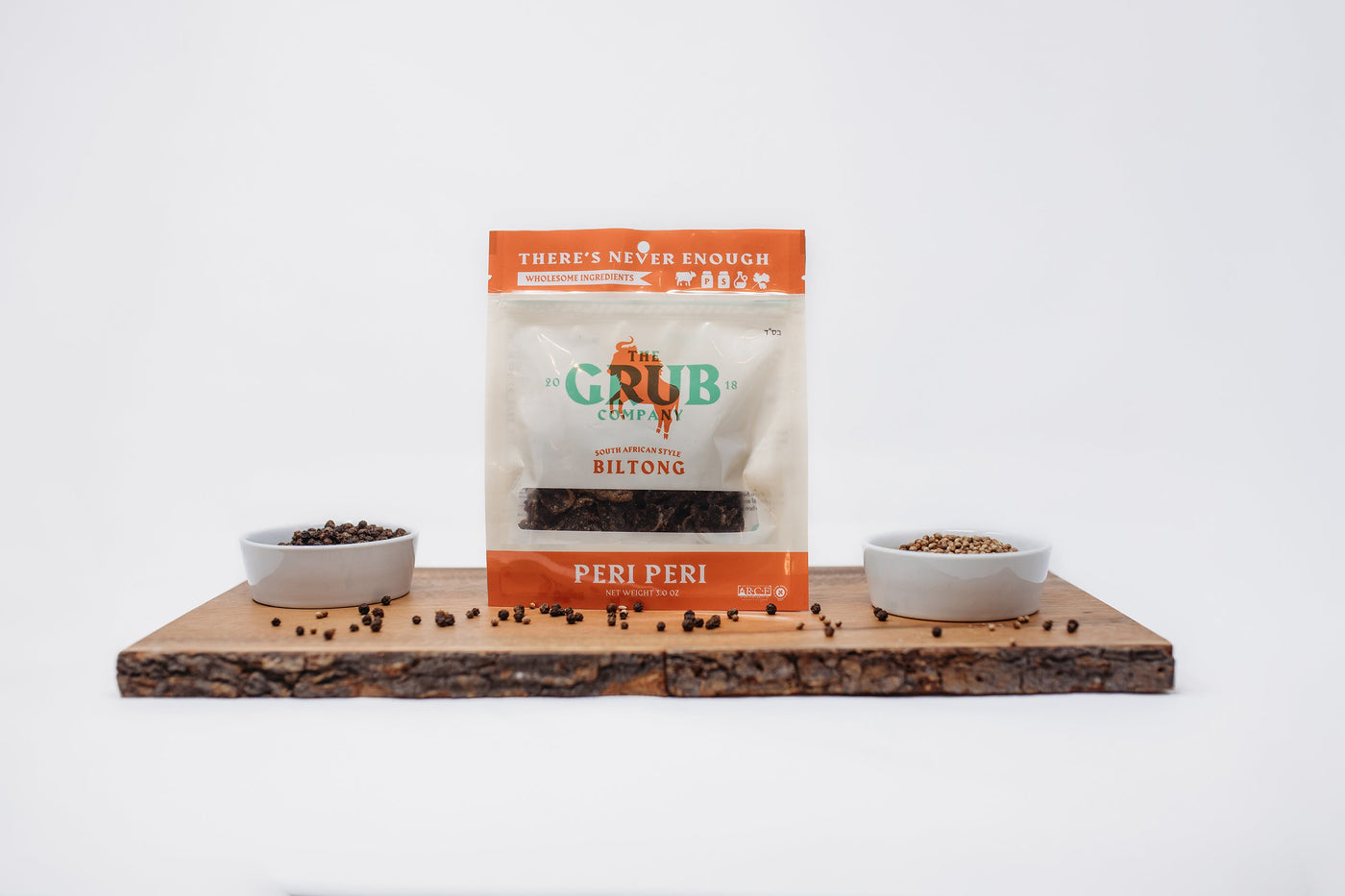 Biltong pouches arranged on a wooden board