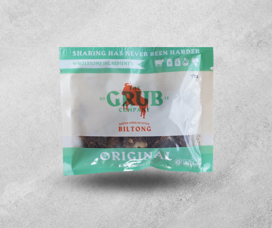 A resealable pouch of Original biltong