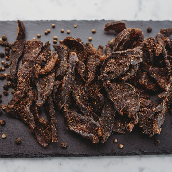A pile of sliced biltong