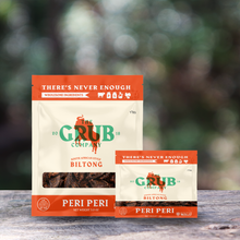 Biltong pouches on a wooden surface outdoors