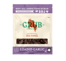 The front of a Loaded Garlic biltong pouch