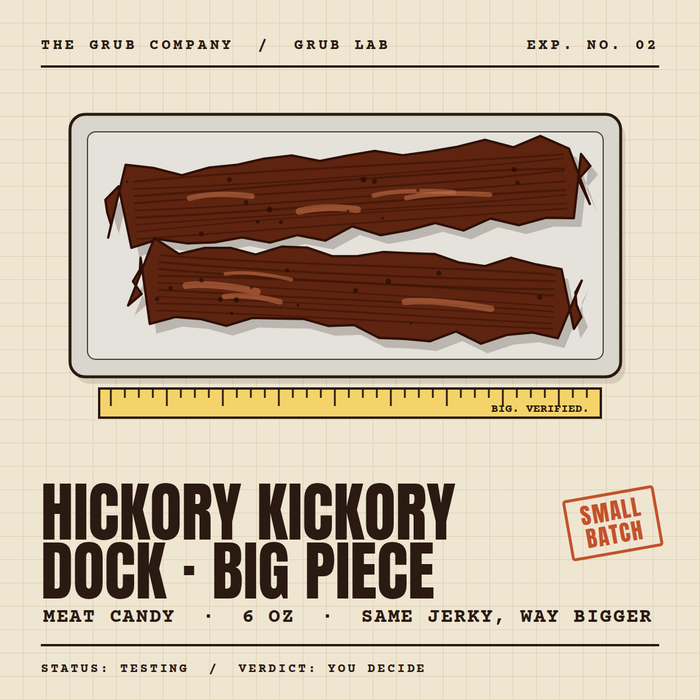 Hickory Kickory Dock big piece beef jerky, 6 oz bag, from Grub Lab